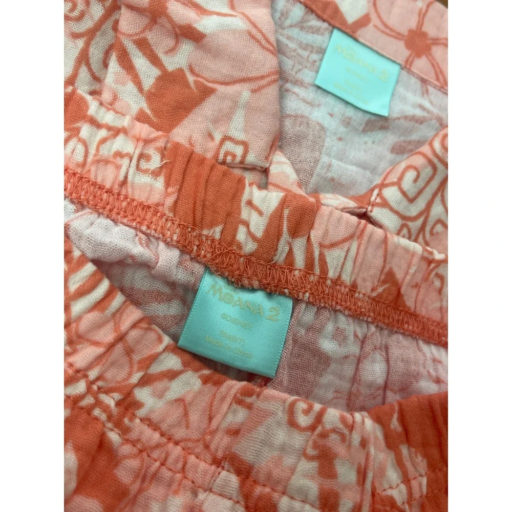 Disney Moana 2 Girls Small Peach Tropical Floral Cotton Gauze Shirt Shorts Set S
